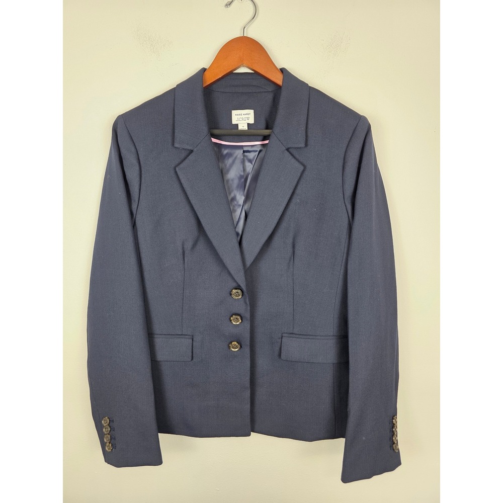 J.Crew Marie Marot Navy Blue Wool Blend Italian Blazer Jacket‎ Women Size 10
